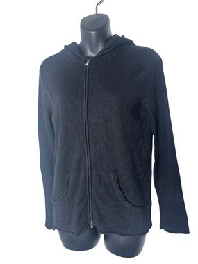Maison cashmere women’s black zip up hooded 100% cashmere sweater capsule